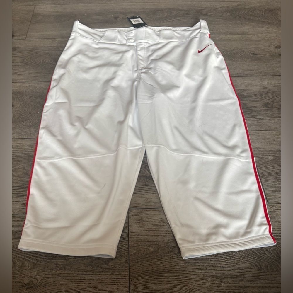 Nike White Athletic Pants with Red Accents for baseball